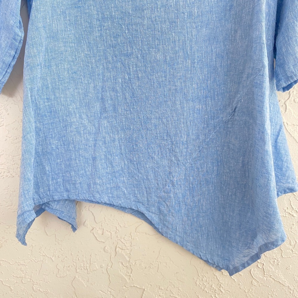 For Cynthia Top Womens Large Coastal Breezy Boho Blue Linen Blend Asymmetric Hem - Picture 4 of 7